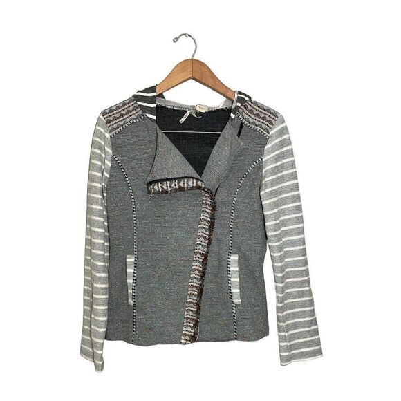 BKE Moto Sweatshirt Jacket Women’s Small Zip Mixed Pattern‎ Gray - Picture 1 of 5